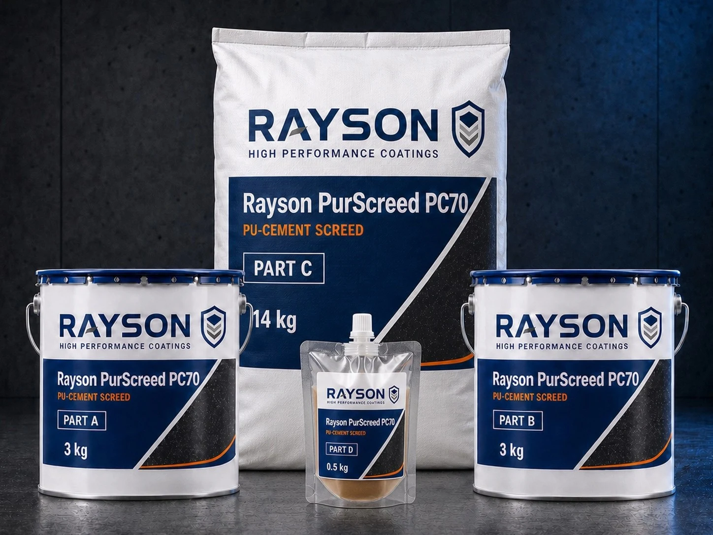 Rayson PurScreed PC70 real product packaging and supplied components